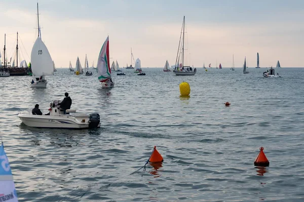 Various Boats Calm Sea Barcolana Boat Racing Pre Race Holiday — Stock Photo, Image