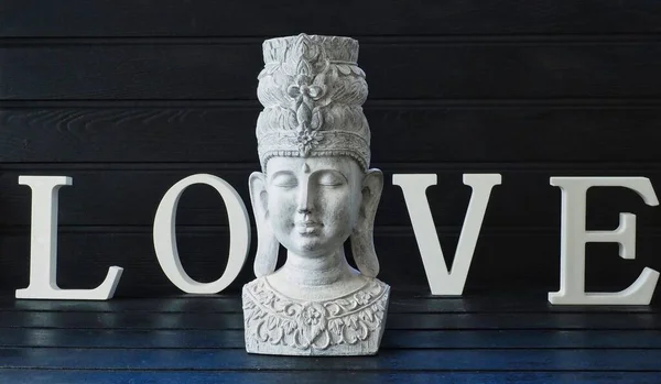 Statue Buddha Word Love Background — Stock Photo, Image