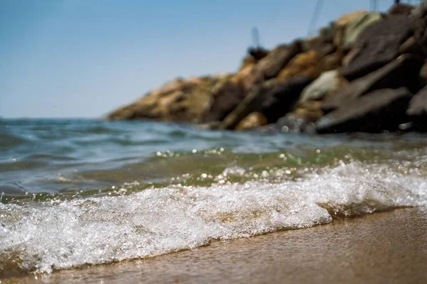 Крупним Планом Красиві Пляжні Хвилі Рухаються Плавно Березі — стокове фото