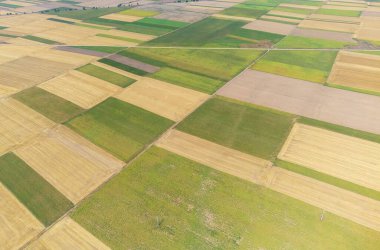Gökyüzünden görünen birçok ekili arazi, geometri.