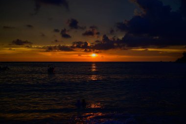 Deniz kıyısında altın bir günbatımının güzel bir görüntüsü