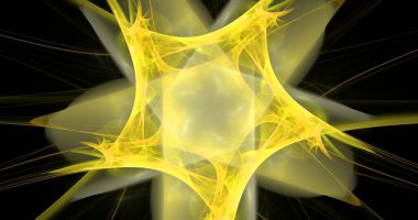 Siyah arka planda şaşırtıcı detaylara sahip sarı render fraktal desen