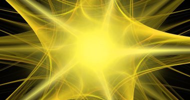 Siyah arka planda şaşırtıcı detaylara sahip sarı render fraktal desen