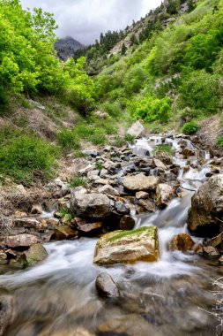 Lost Creek Falls 'un dikey çekimi, Provo Canyon Utah, ABD