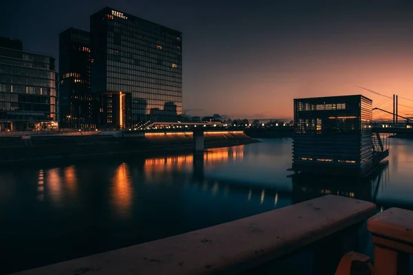 Media Harbor Duesseldorf Durante Amanecer — Foto de Stock