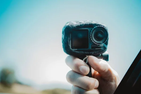 Closeup Shot Hand Holding Dji Osmo Action Camera — Stock Photo, Image