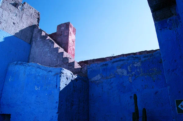 Veche Clădire Frumoasă Pictată Albastru Gard Peru Lima — Fotografie, imagine de stoc