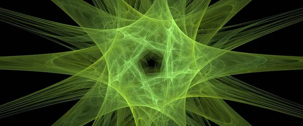 Una Ilustración Panorámica Patrón Futurista Fractal Forma Estrella Abstracta Verde — Foto de Stock