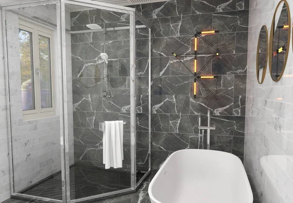 Beautiful Modern Bathroom Interior Marble Tiles — Stock Photo, Image