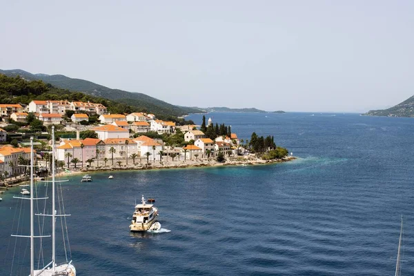 Uma Vista Verão Porto Ilha Korcula Mar Adriático Croácia — Fotografia de Stock