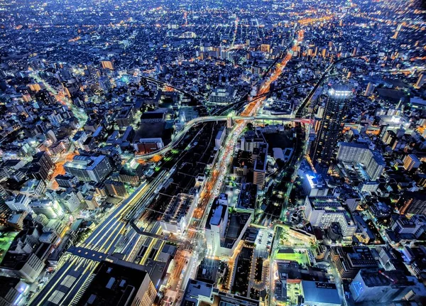 Una Toma Aérea Iluminada Ciudad Kyoto Con Calles Concurridas Por — Foto de Stock