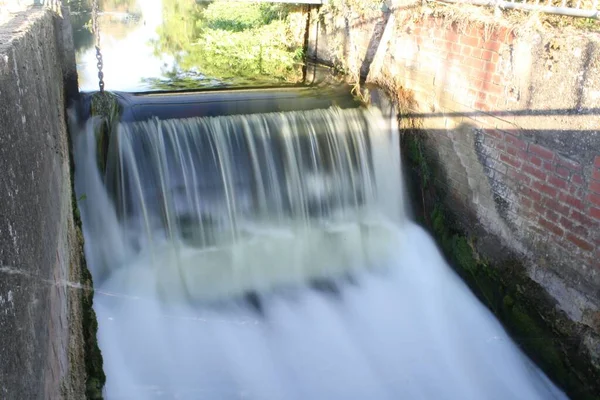 Long Exposure Water Flowing Cannel Rural Area — Stock Photo, Image