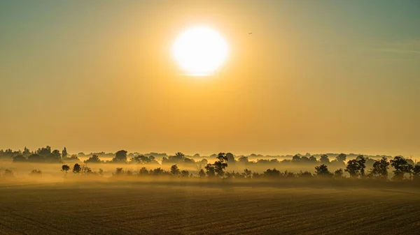 Una Hermosa Vista Sol Brillante Sobre Campo Con Árboles — Foto de Stock