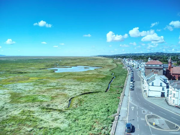 Parkgate Seaside Village Wirral Merseyside Drone Mid Air Shot — Stock Photo, Image