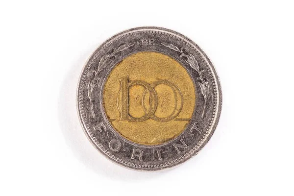 Närbild Ungerns Nationella Valuta 100 Forint Mynt Isolerad Vit Bakgrund — Stockfoto