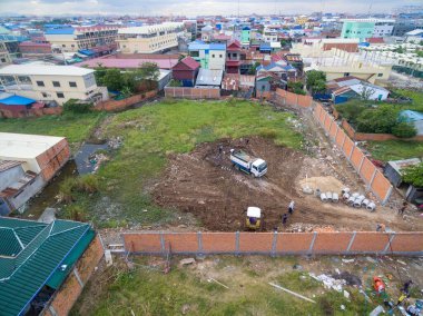 Phnom Penh Kamboçya 'daki bir inşaat alanının hava görüntüsü.
