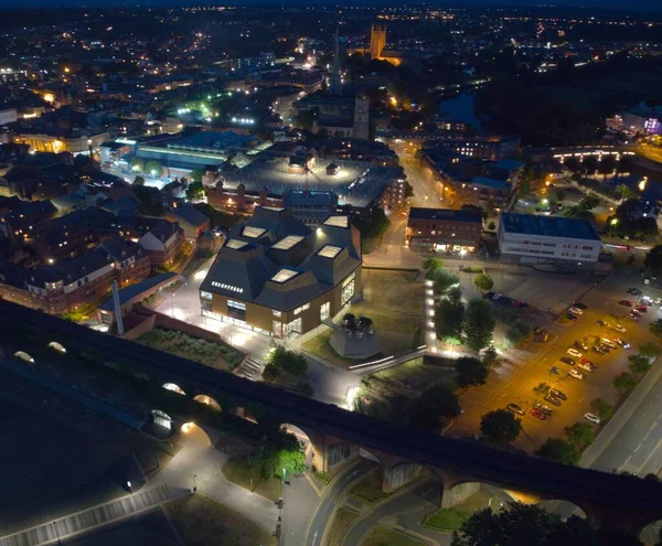 Tir Drone Ville Illuminée Worcester Nuit Dans Massachusetts États Unis — Photo