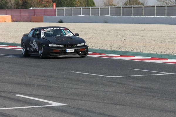 Ένα Παρασυρόμενο Μαύρο Αυτοκίνητο Συντονισμού Στην Πίστα Μοντέλο Nissan Silvia — Φωτογραφία Αρχείου