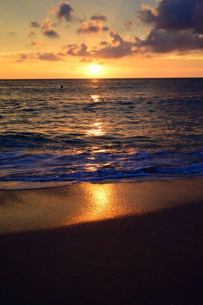 海岸の上に金色の夕日の垂直ショット — ストック写真