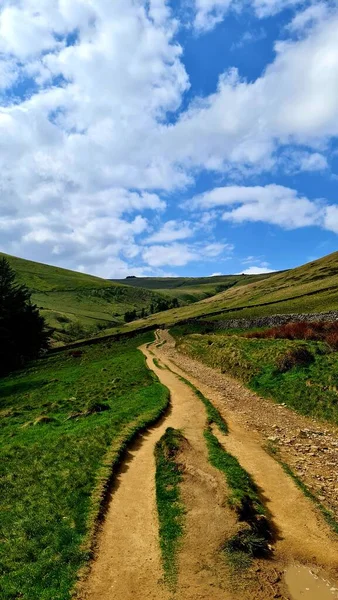 Beautiful View Road Green Hill Blue Cloudy Sky — Stock Photo, Image