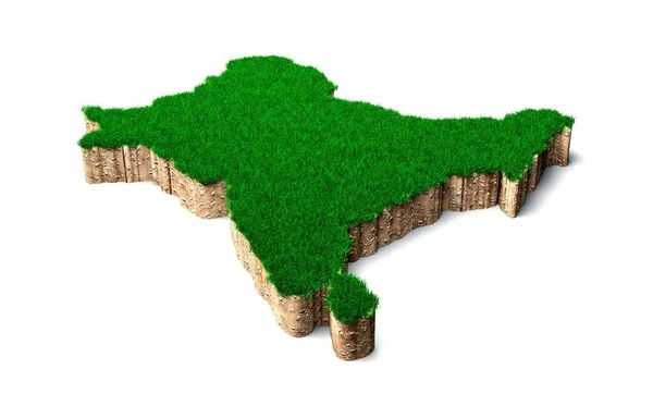 Rendering Grassy South Asia Map Topography Isolated White Background — Stock Photo, Image