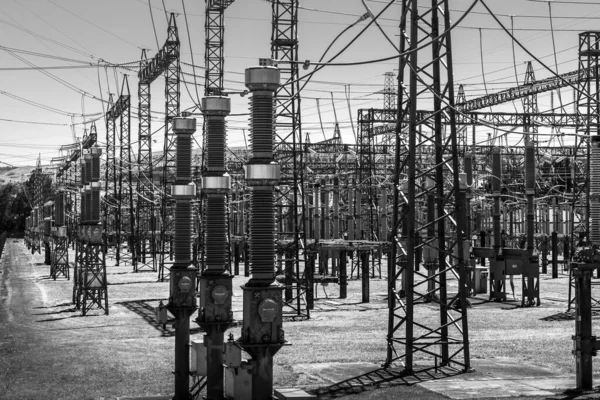 Monochrome Photo Substation Infrastructure Whakamaru Hydroelectric Dam Waikato New Zealand — Stock Photo, Image