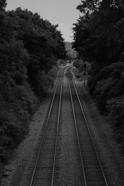 Ένα Μύδι Μαύρο Και Άσπρο Των Σιδηροδρομικών Γραμμών — Φωτογραφία Αρχείου