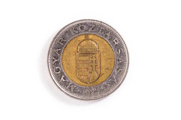 Zbliżenie Węgierskiej Waluty Narodowej Moneta 100 Forintów Odizolowana Białym Tle — Zdjęcie stockowe
