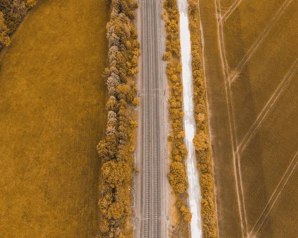 Aerial Shot Empty Railroads Middle Fields — Stock Photo, Image