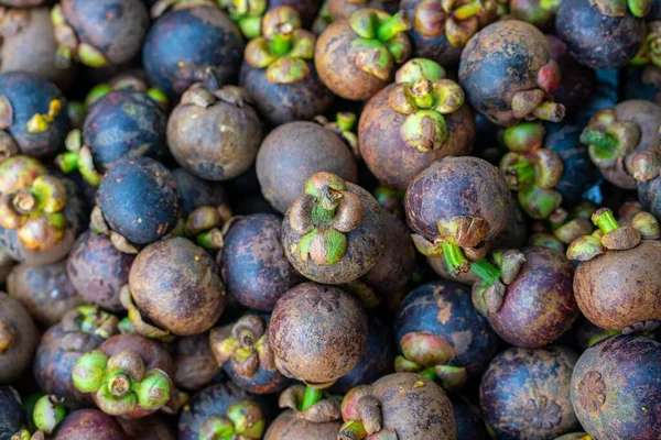 Flatlay Mangosteen Koncepcja Owoców Tropikalnych — Zdjęcie stockowe