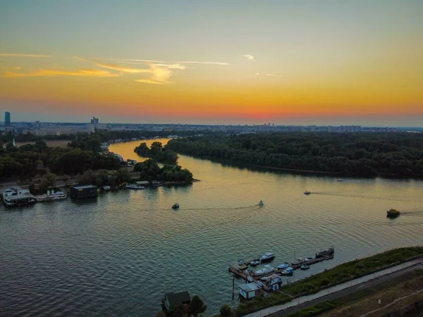 Aerial Drone Fotografia Pięknego Zachodu Słońca Nad Riv — Zdjęcie stockowe