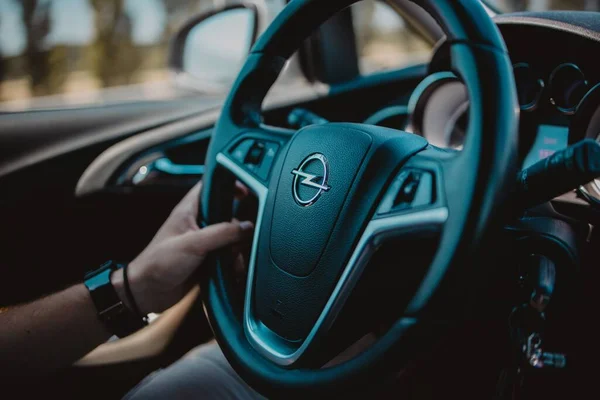 Closeup Steering Wheel Opel Logo — Stock Photo, Image