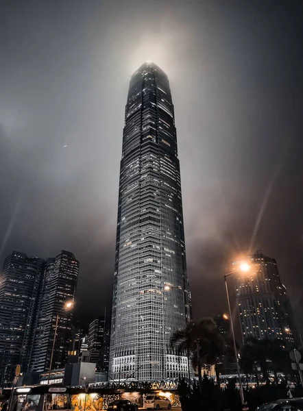 Plan Vertical Grands Bâtiments Éclairés Shenzhen Hong Kong Point Vue — Photo
