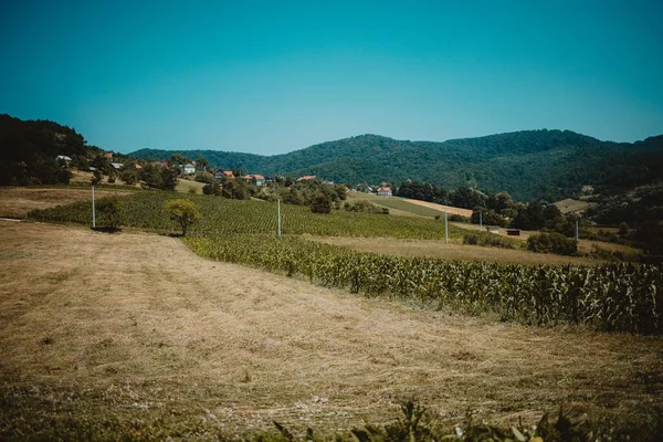 Campo Vacío Con Colinas Fondo Sol — Foto de Stock