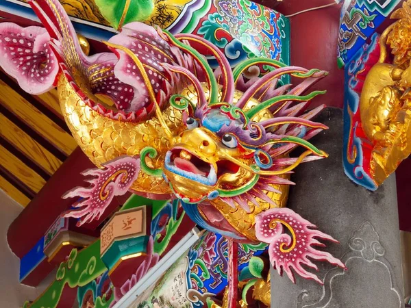 Una Decorazione Del Drago Tempio Taiwan — Foto Stock