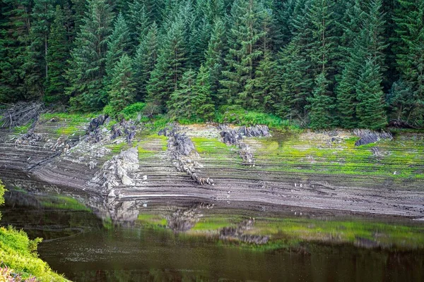 Een Gebrek Aan Neerslag Zijn Niveaus Het Reservoir Van Llyn — Stockfoto