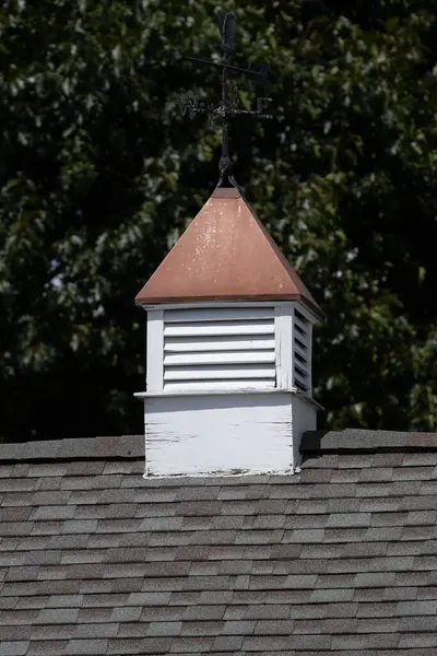 Vertical Shot Gray Chimney Weather Vane Roof — Stock Photo, Image