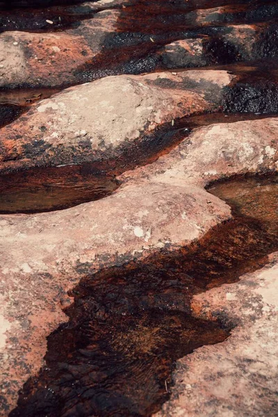 Vertikal Bild Den Naturliga Bruna Våta Stenad Mark — Stockfoto