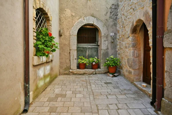 Porta Uma Antiga Casa Pietraroja Uma Aldeia Medieval Província Benevento — Fotografia de Stock