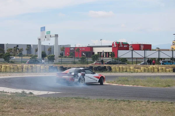 Coche Nissan Drift Team Project Movimiento Durante Día Rivesaltes Francia —  Fotos de Stock