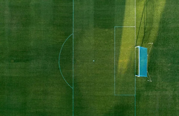 Vista Aérea Del Avión Tripulado Gol Campo Fútbol Hierba —  Fotos de Stock