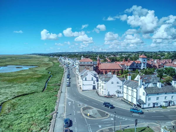 Parkgate Seaside Village Wirral Merseyside Drone Mid Air Shot — Stock Photo, Image