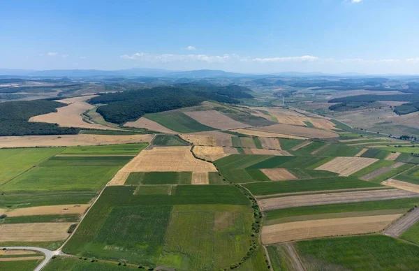 Krajina Mnoha Obdělávanými Pozemky Shora Venkovské Letní — Stock fotografie