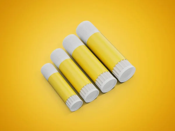 Uma Renderização Bastões Cola Amarela Classificados Por Tamanho Isolado Fundo — Fotografia de Stock
