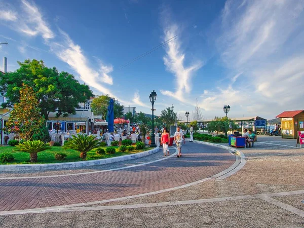 Principale Ville Île Skiathos Avec Les Habitants Les Touristes Grèce — Photo