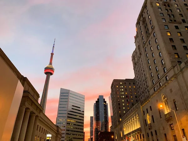 Pohled Západ Slunce Budovy Torontu Kanada — Stock fotografie