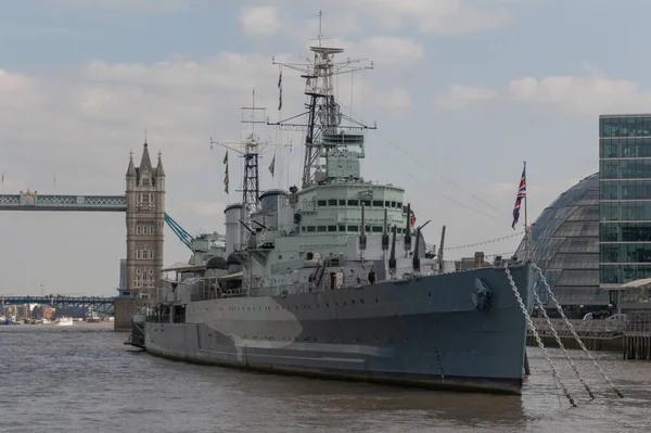 View Big Ship Tower Bridge Background London — Stock Photo, Image