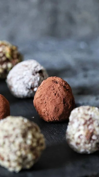 Freshly Made Vegan Chocolate Truffle Topped Cocoa Powder Selective Focus — Stock Photo, Image