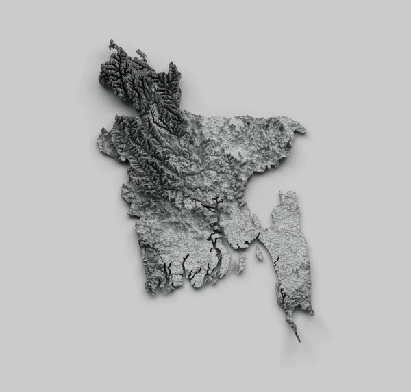 Uma Renderização Mapa Topográfico Relevo Bangladesh Isolado Fundo Cinza — Fotografia de Stock