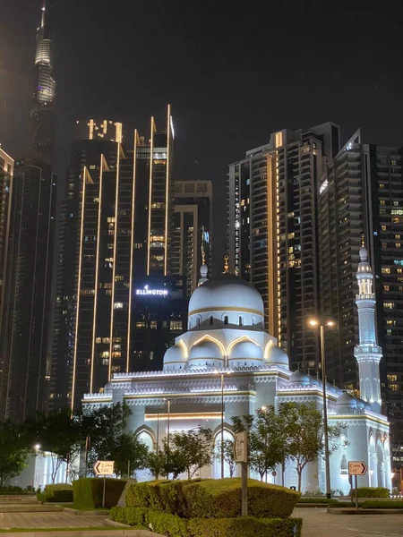 Night View Uae Dubai Business Bay Mosque — Stock Photo, Image